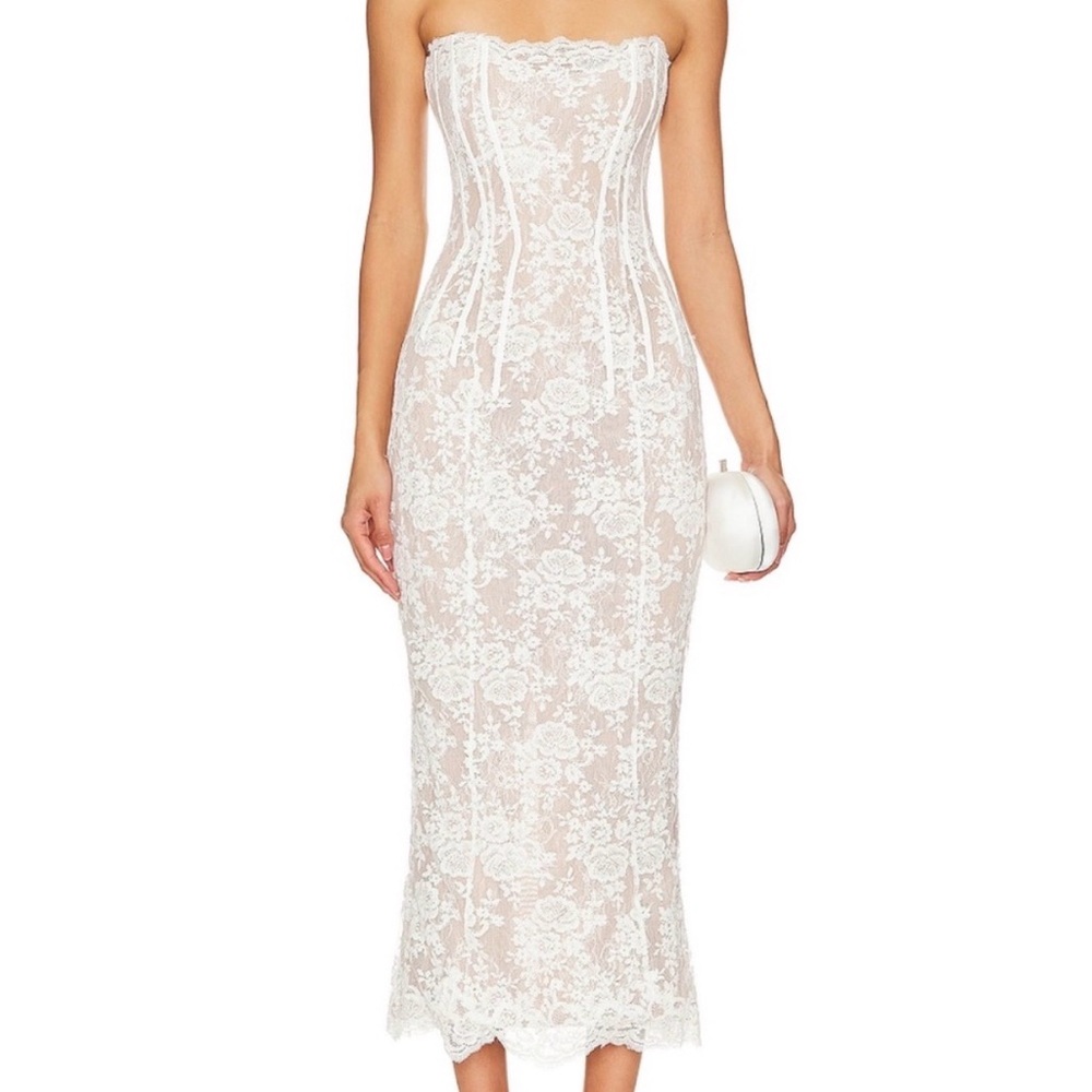 V. Chapman Capulet Midi Dress in White Chantilly Lace
